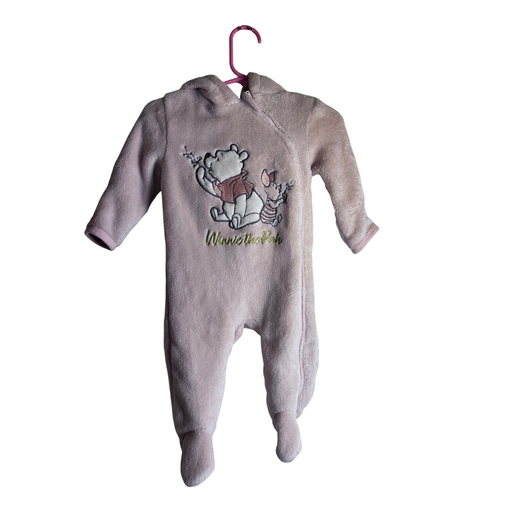 Disney Baby Winnie the Pooh Pram Suit 0-3M Pink Fleece Hooded Ears Infant Girl